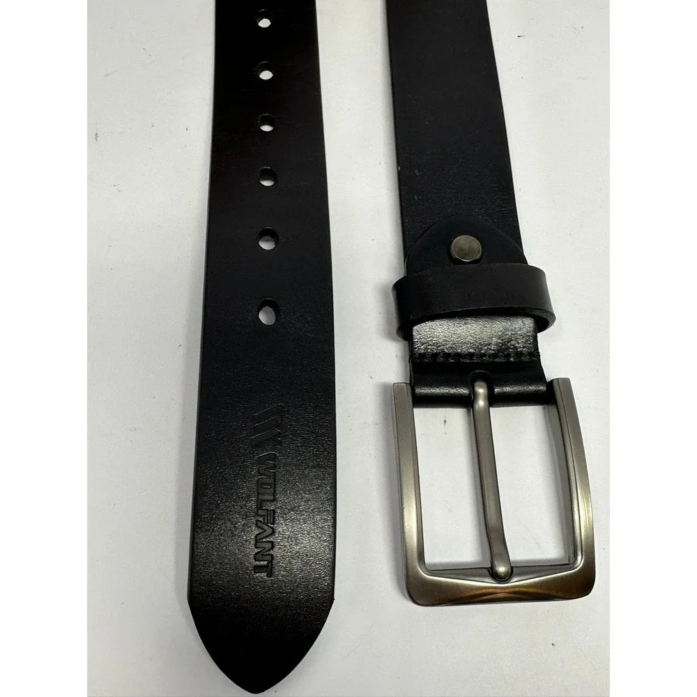 Wolfant Mens Black Leather Belt Brushed Metal Buckle Classic Dress Casual Belt